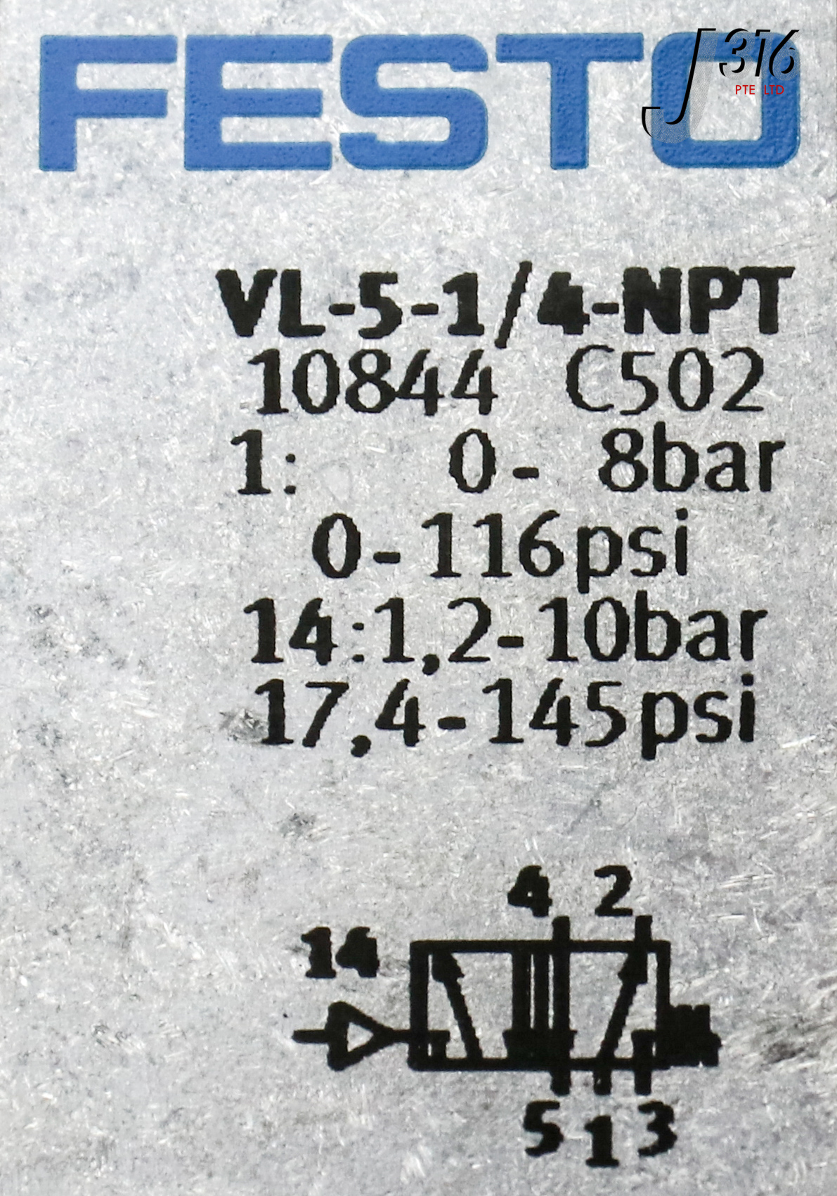 23996 FESTO PNEUMATIC VALVE, P/N: 10844 (NEW) VL-5-1/4-NPT | eBay